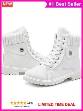 Womens Faux Leather Faux Fur Lined Combat Ankle Boots Winter Lace Up Zip